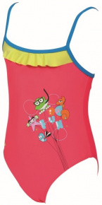 Arena AWT Rouche Kids Girl One Piece Fluo Red/Pix Blue/Soft Green